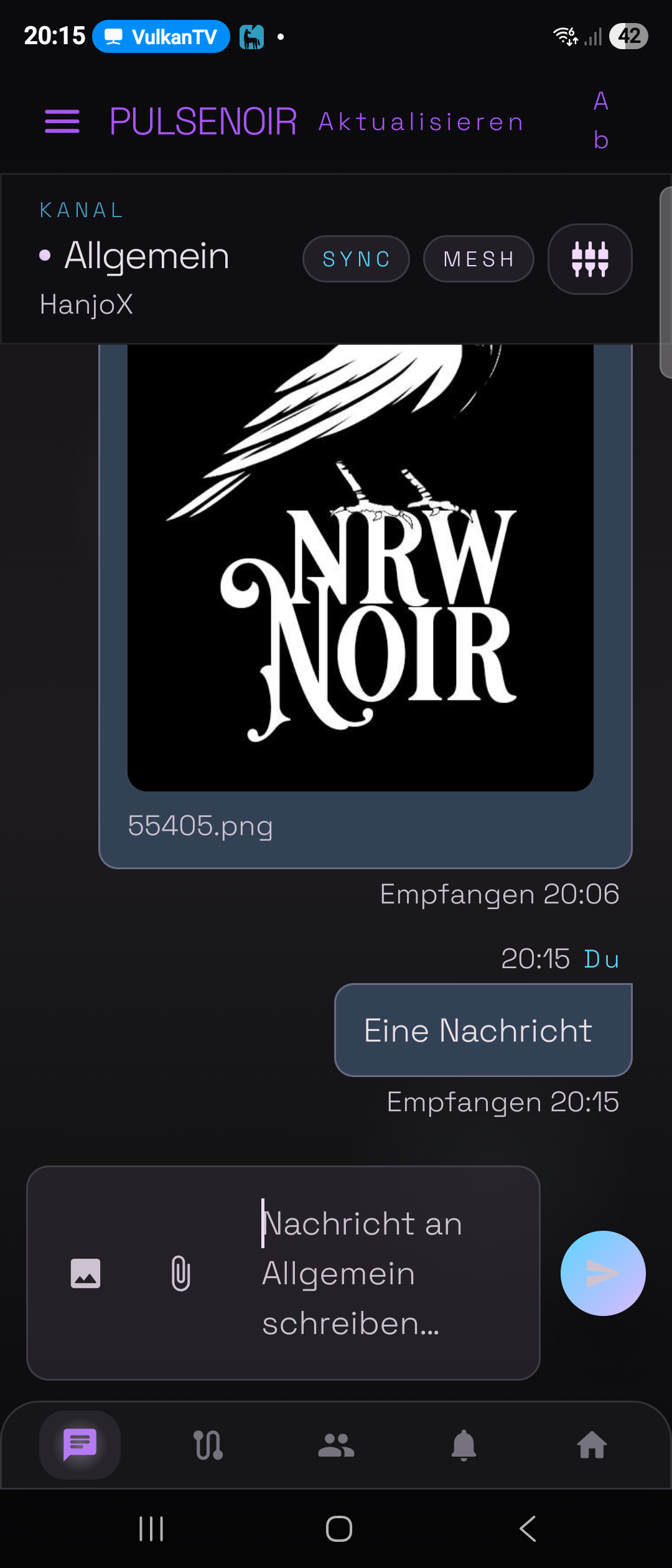PulseNoir Chat mit Bildnachricht und Dateiversand